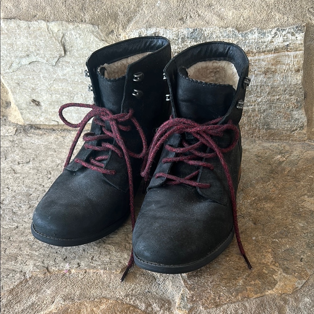 UGG Black Ankle Boots with Red Laces